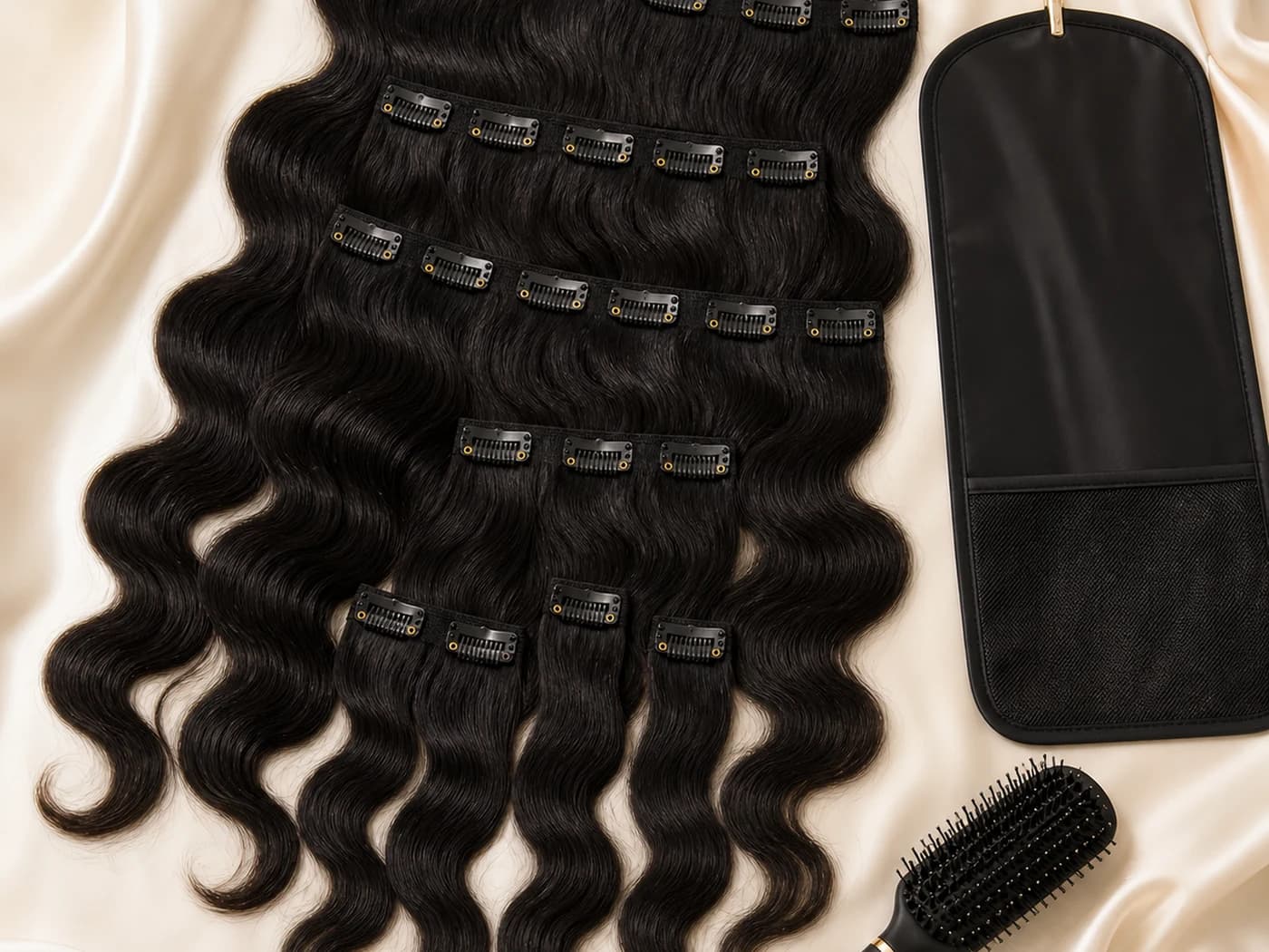 Clip-in hair extension set for volume and length